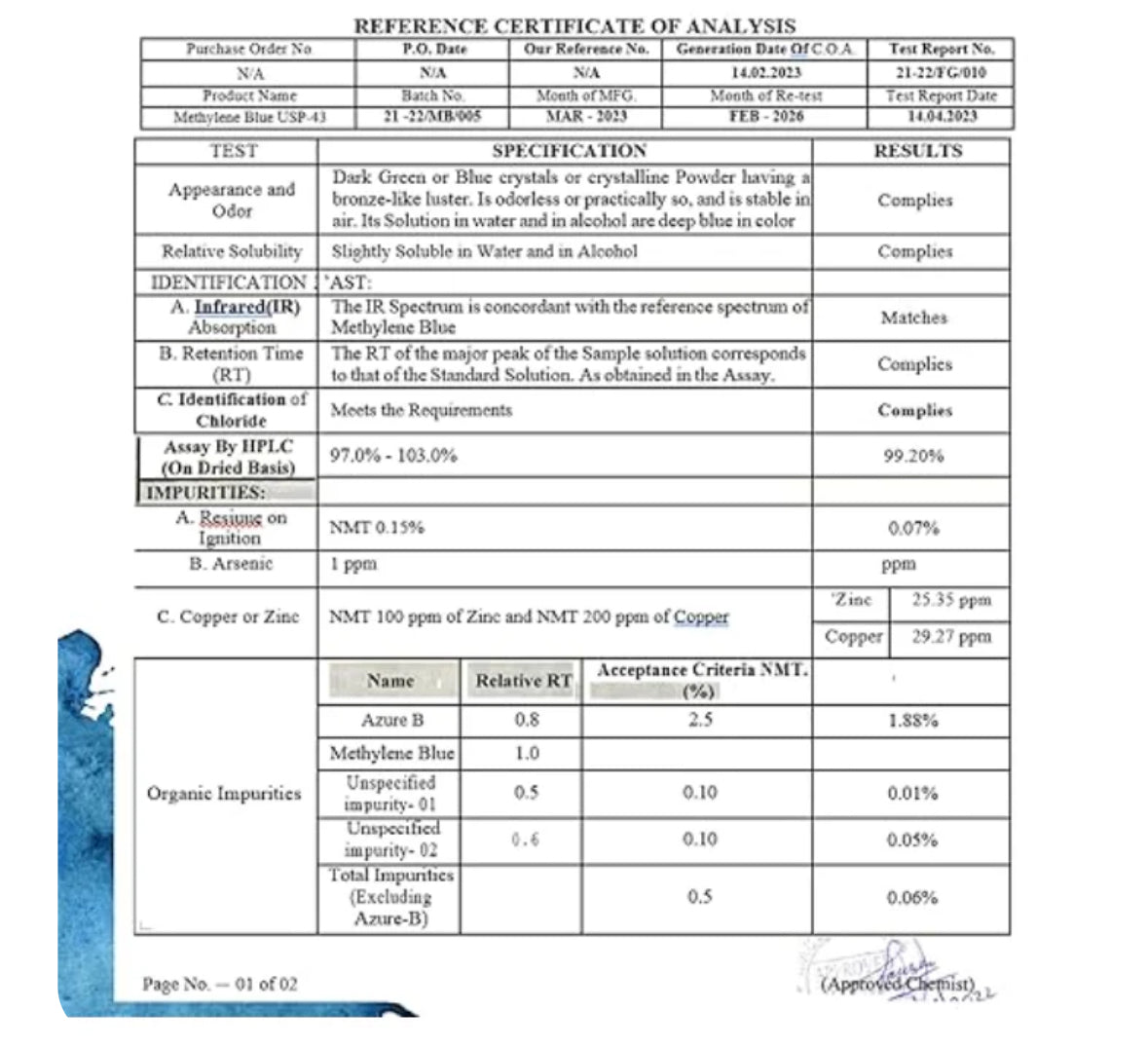 Methylene Blue USP Grade